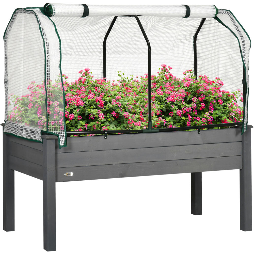 Outsunny Dark Grey Raised Garden Bed with PE Cover Image 1