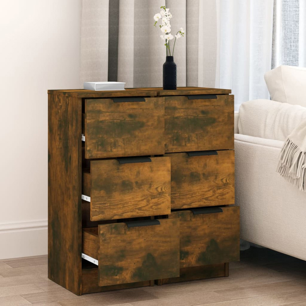 vidaXL 3 Drawer Smoked Oak Sideboard Set of 2 Image 3