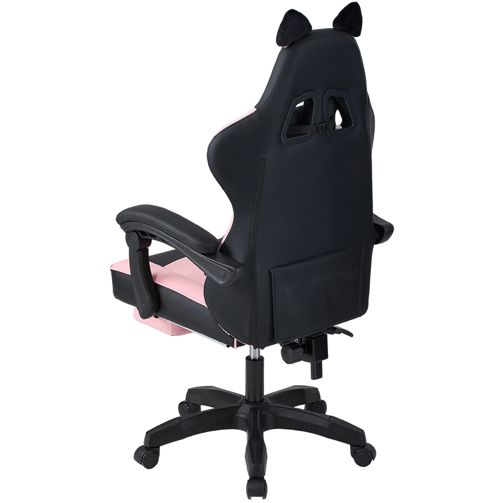 Living and Home Black and Pink Cat Ear Design Gaming Chair with Massage Lumbar Pillow Image 4