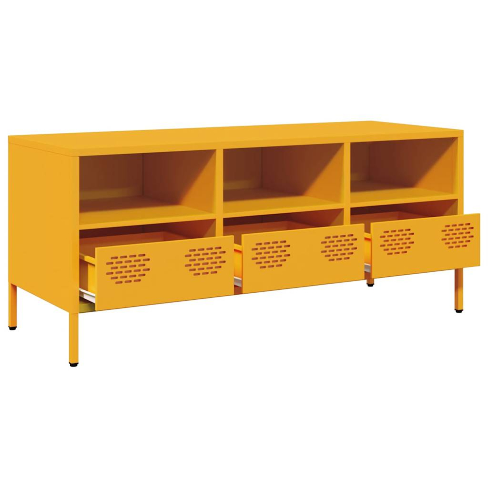 vidaXL 3 Drawer 3 Shelf Mustard Yellow Cold-Rolled Steel TV Cabinet Image 3