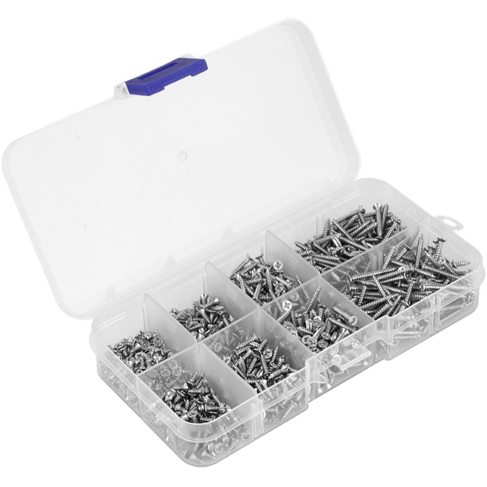Living and Home 800 Piece Carbon Steel Nickel Plated Silver Phillips Flat Head Screws Set Image 3