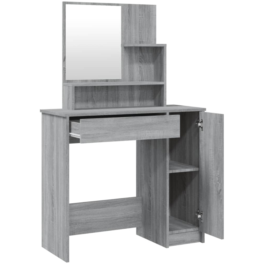 vidaXL Single Door Single Wide Drawer Grey Sonoma Dressing Table with Mirror Image 3