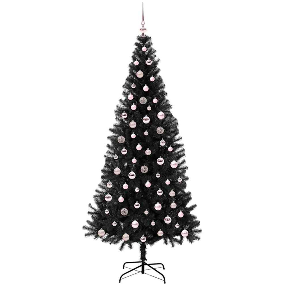 vidaXL Pre-Lit Pink Baubles Black Artificial Christmas Tree 8ft Image 4