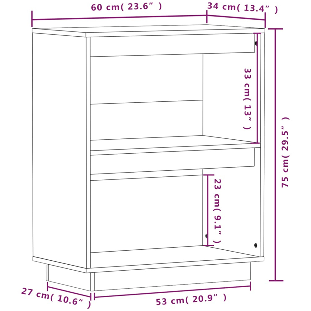 vidaXL 2 Open Shelf White Solid Pine Wood Console Cabinet Image 8