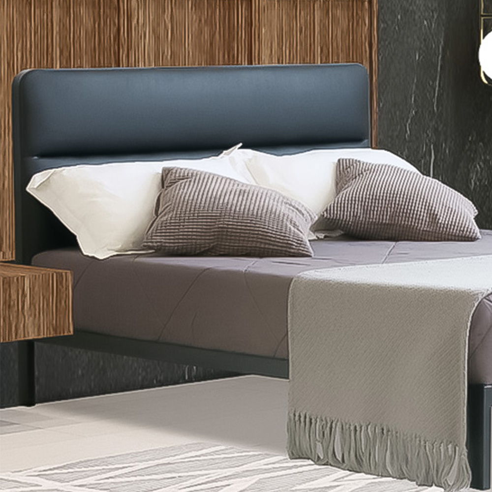 Brooklyn King Size Black Metal Bed Frame with Faux Leather Headboard Image 2