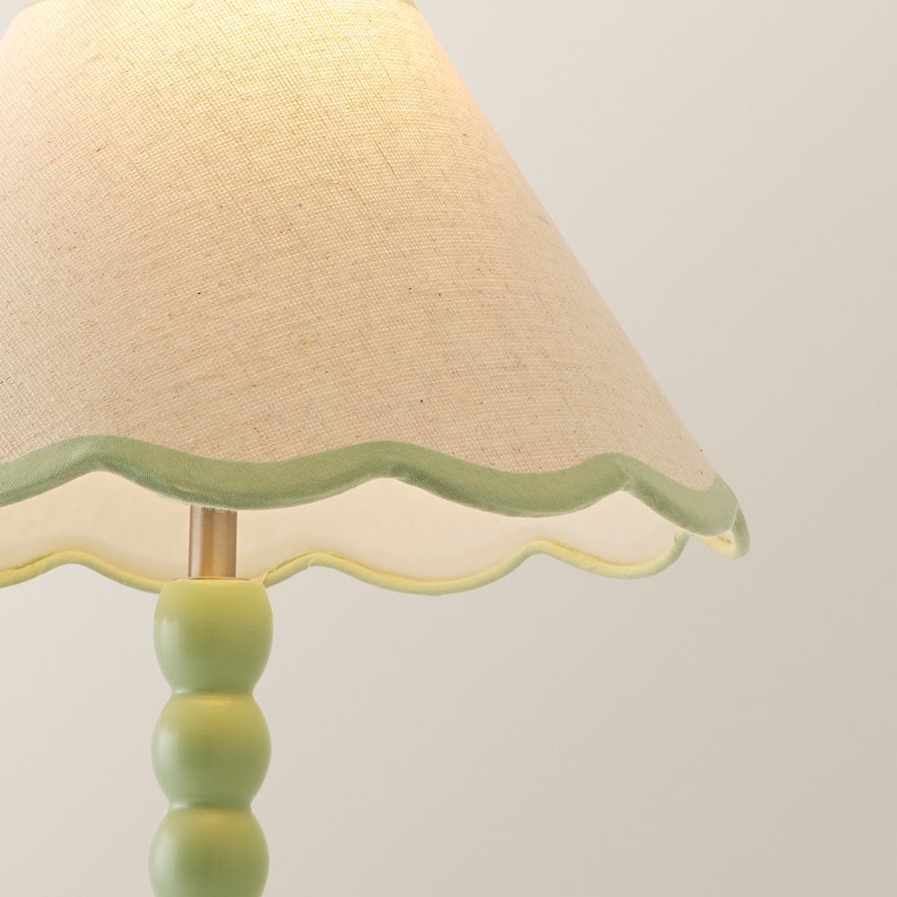 ValueLights Bobbins Natural and Green Scallop Shade Sage Green LED Table Lamp Image 3