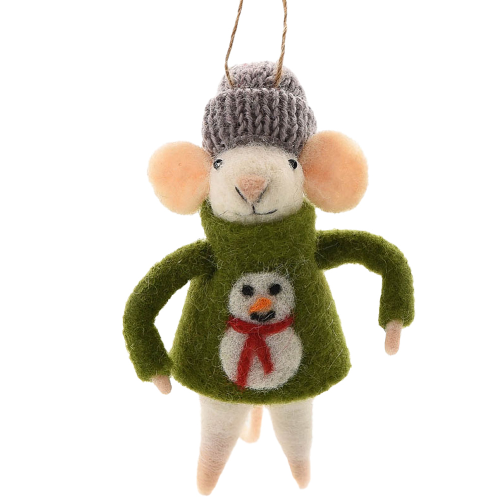 The Christmas Gift Co White Felt Mouse in Christmas Jumper Decoration Small Image 1