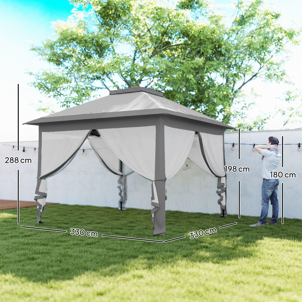 Outsunny 3.3 x 3.3m 2-Tier Grey Pop Up Gazebo Image 8
