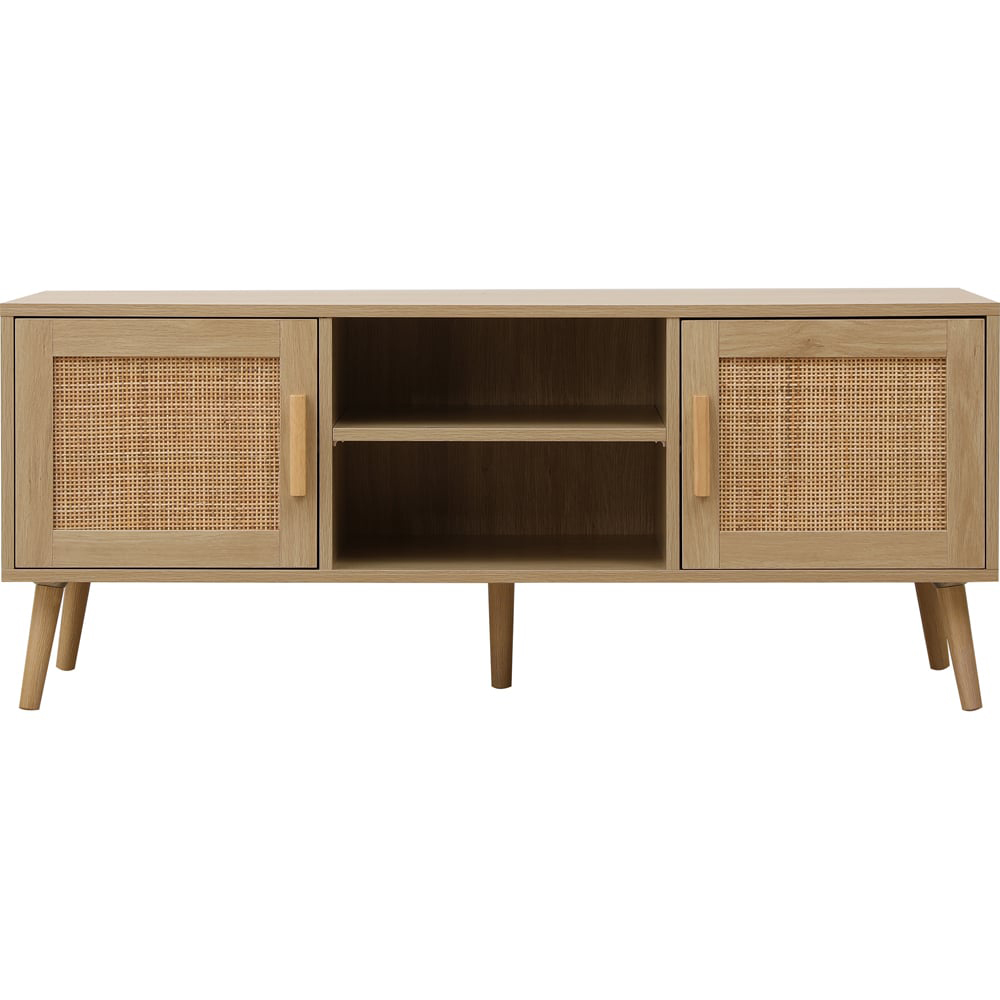 FurnitureHMD 2 Door 2 Shelf Rattan Weaving TV Unit Image 3