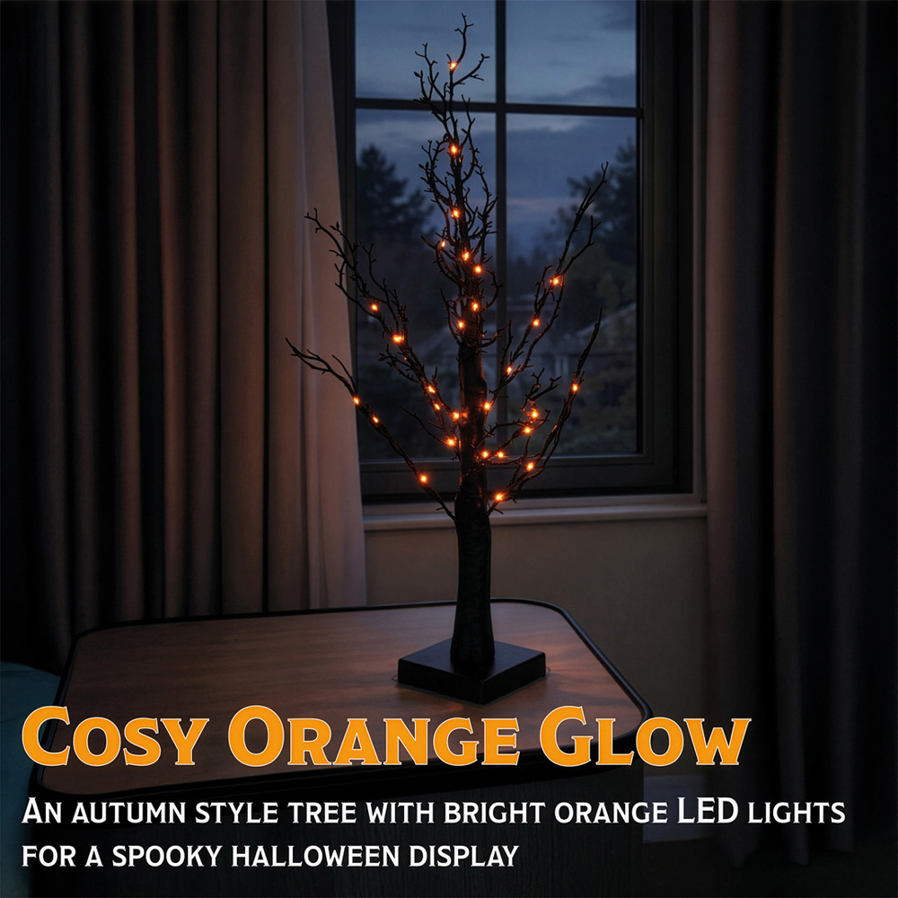 FXLab 40 Bright Orange LED Black Glitter Halloween Tree 10 x 10 x 60cm Image 5