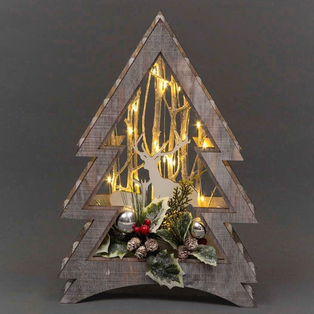 Shatchi Wooden LED Christmas Tree Reindeer Scene 38cm Image 2