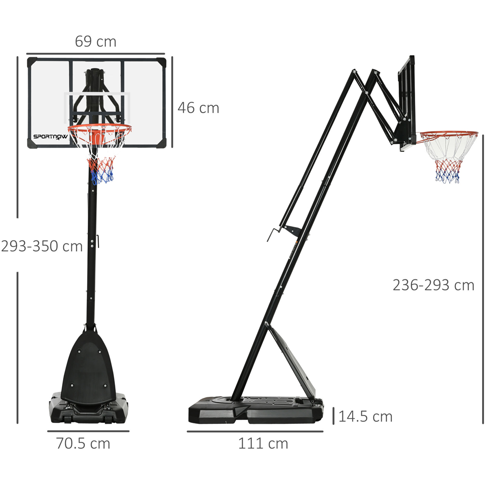 SPORTNOW Black Height Adjustable Basketball Hoop Stand with Weighted Base 290-350cm Image 9