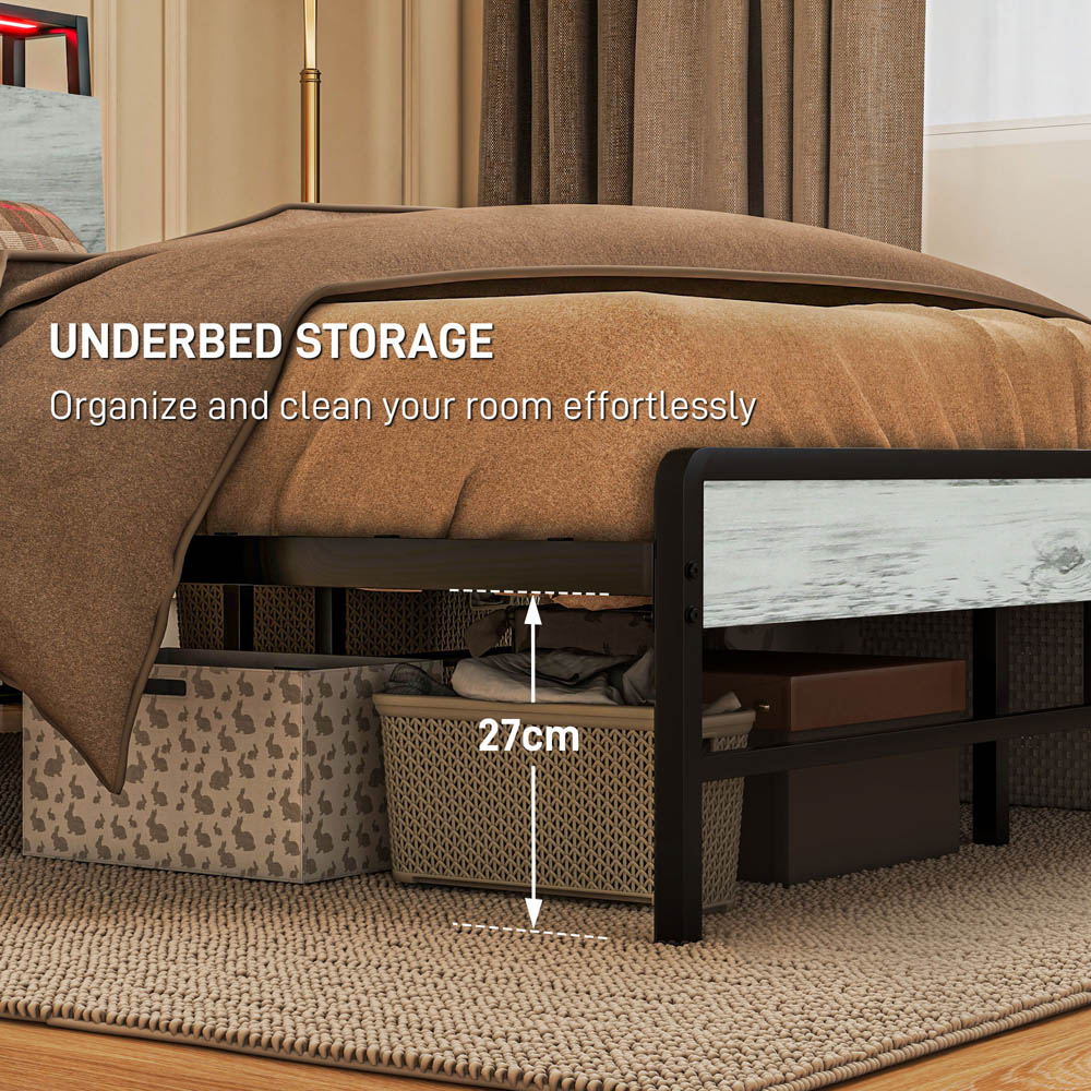 Portland Single Cement Grey Bed Frame with Charging Station and Lights Image 8