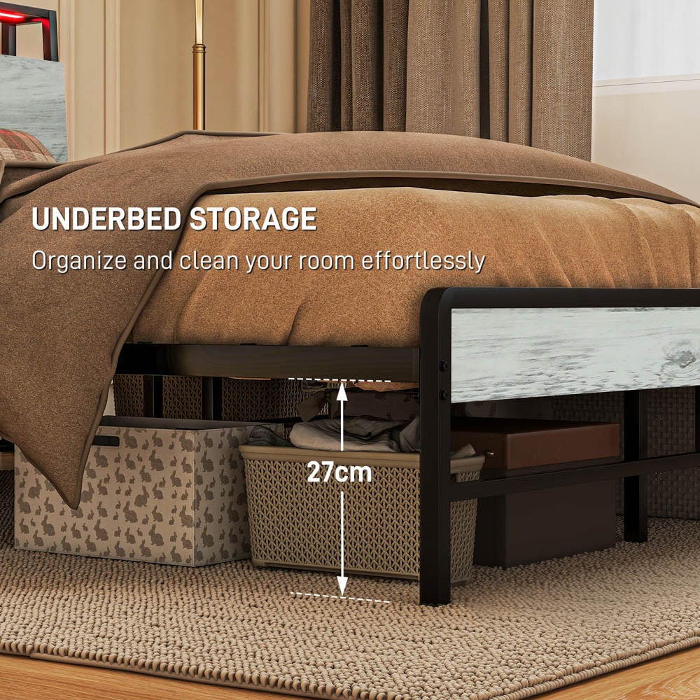 Portland Double Cement Grey Bed Frame with Charging Station and Lights Image 8