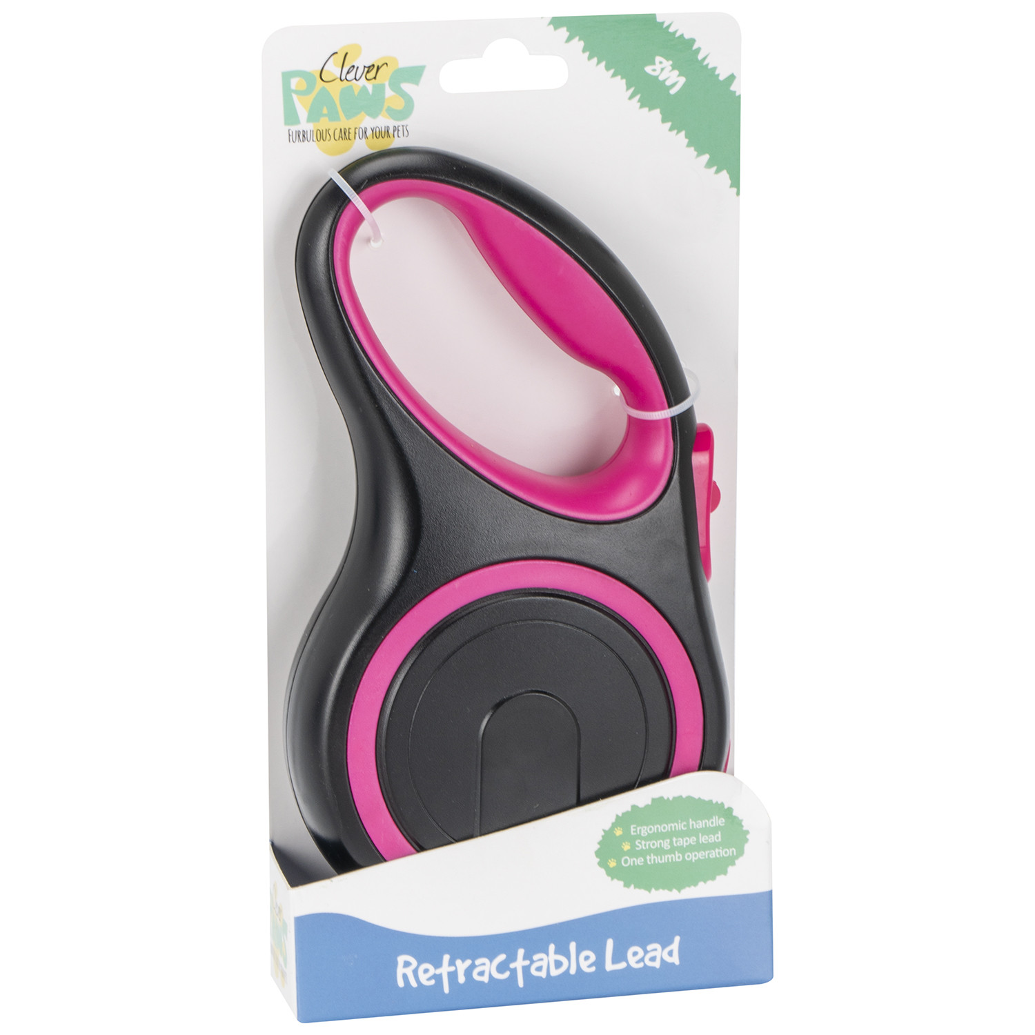 Clever Paws 8m Pink Retractable Dog Lead Image 1