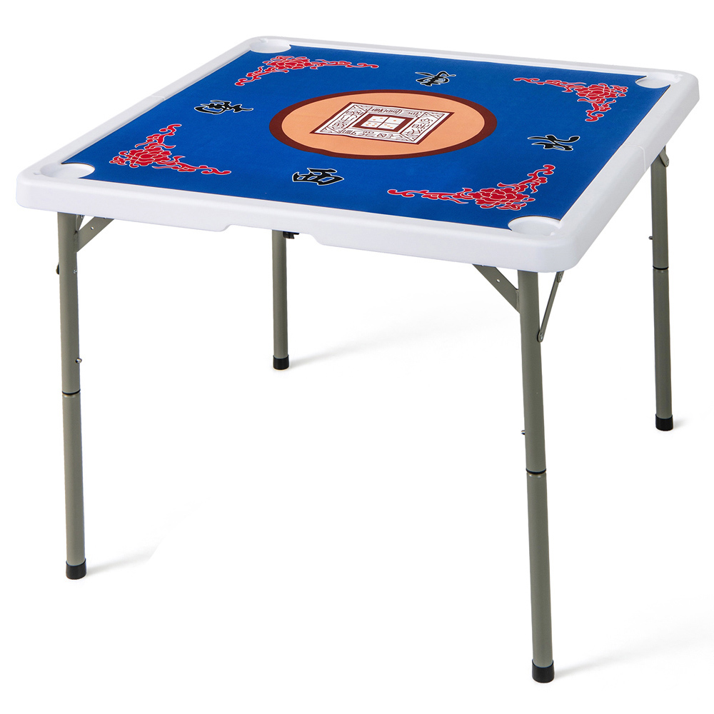 Costway Blue Folding Mahjong Table with Cup Holder Image 1