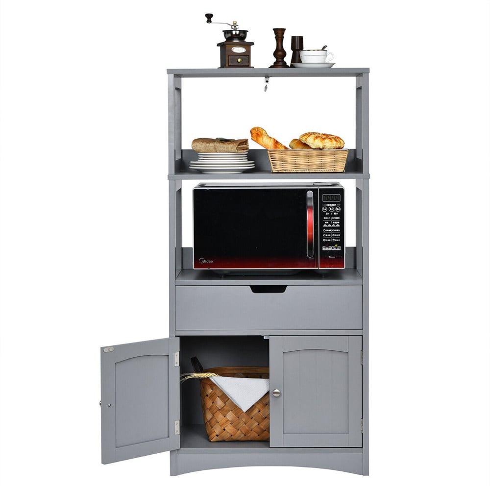 Costway Single Drawer 3 Shelf Grey Multipurpose Storage Cabinet Image 2