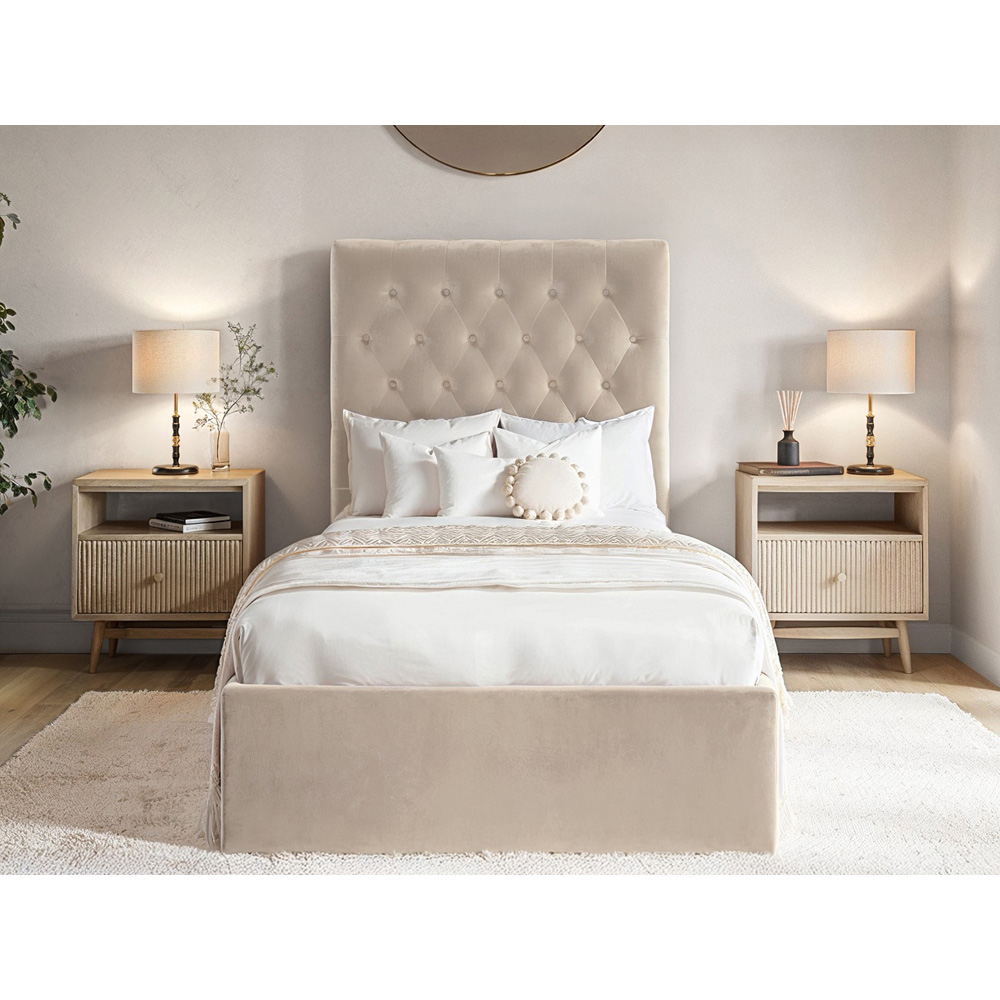 Flair Milan Single Beige Velvet Lift-Up Ottoman Bed Image 5
