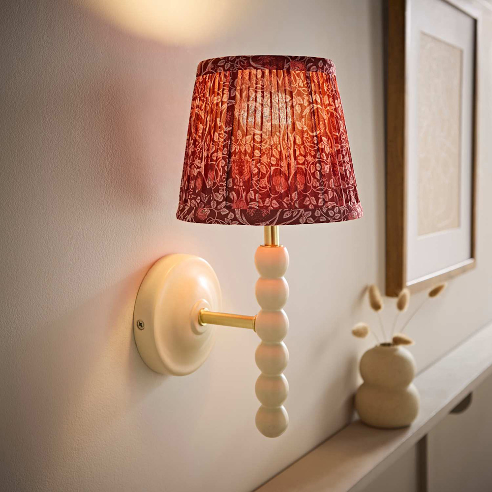 ValueLights Bobble Burgundy Floral Pleat Shade Cream Wood Wall Light with Bulb 2 Pack Image 6