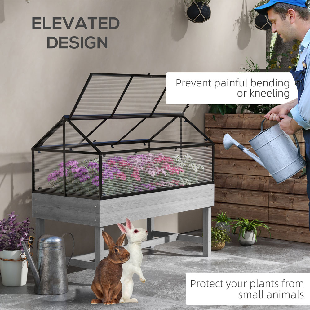Outsunny Distressed Grey Elevated Wood Planter with Mini Greenhouse Raised Garden 120 x 60 x 103cm Image 6