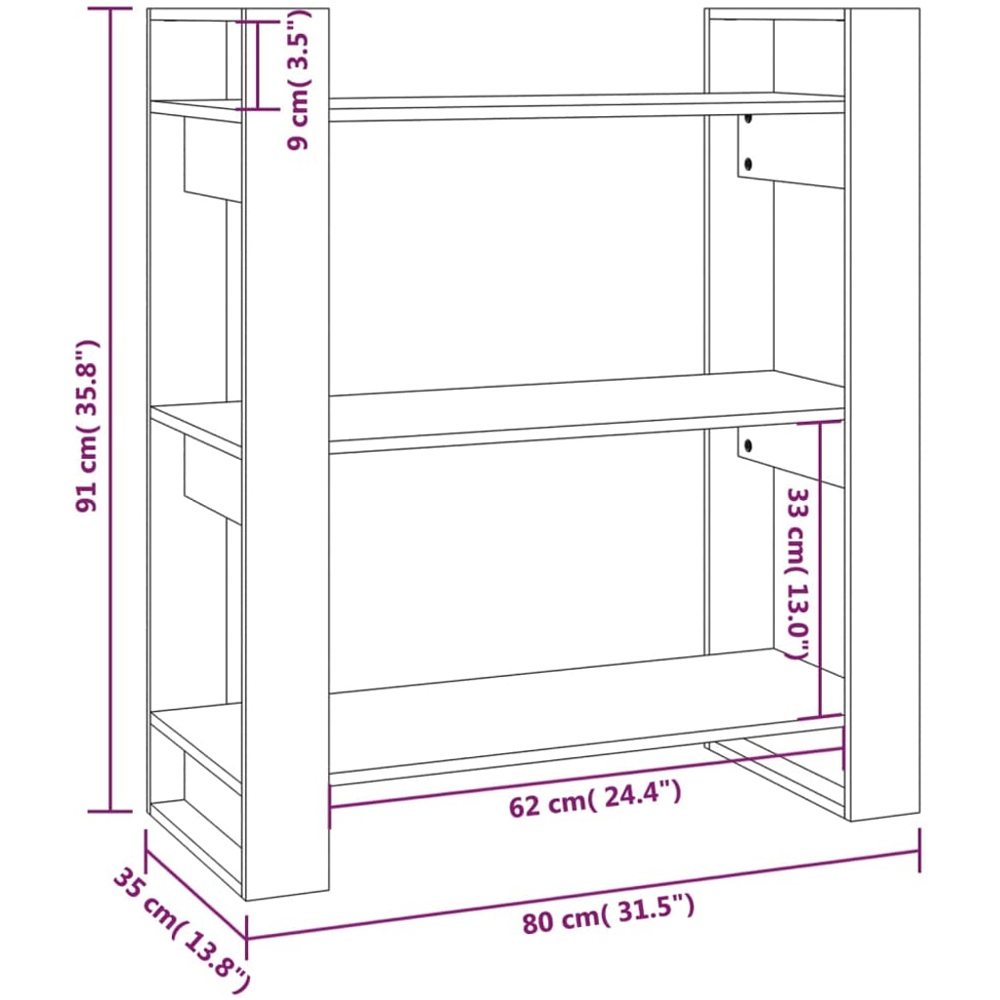 vidaXL 3 Shelf Grey Solid Pine Wood Bookcase Image 9