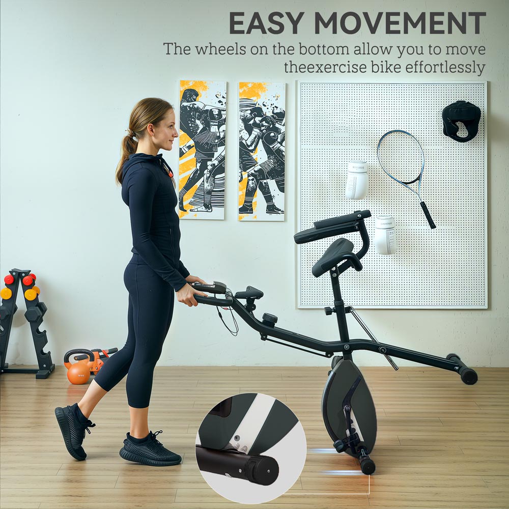 SPORTNOW Black Magnetic Resistance Folding Exercise Bike with Arm Bands and Hand Pulse Sensor Image 7