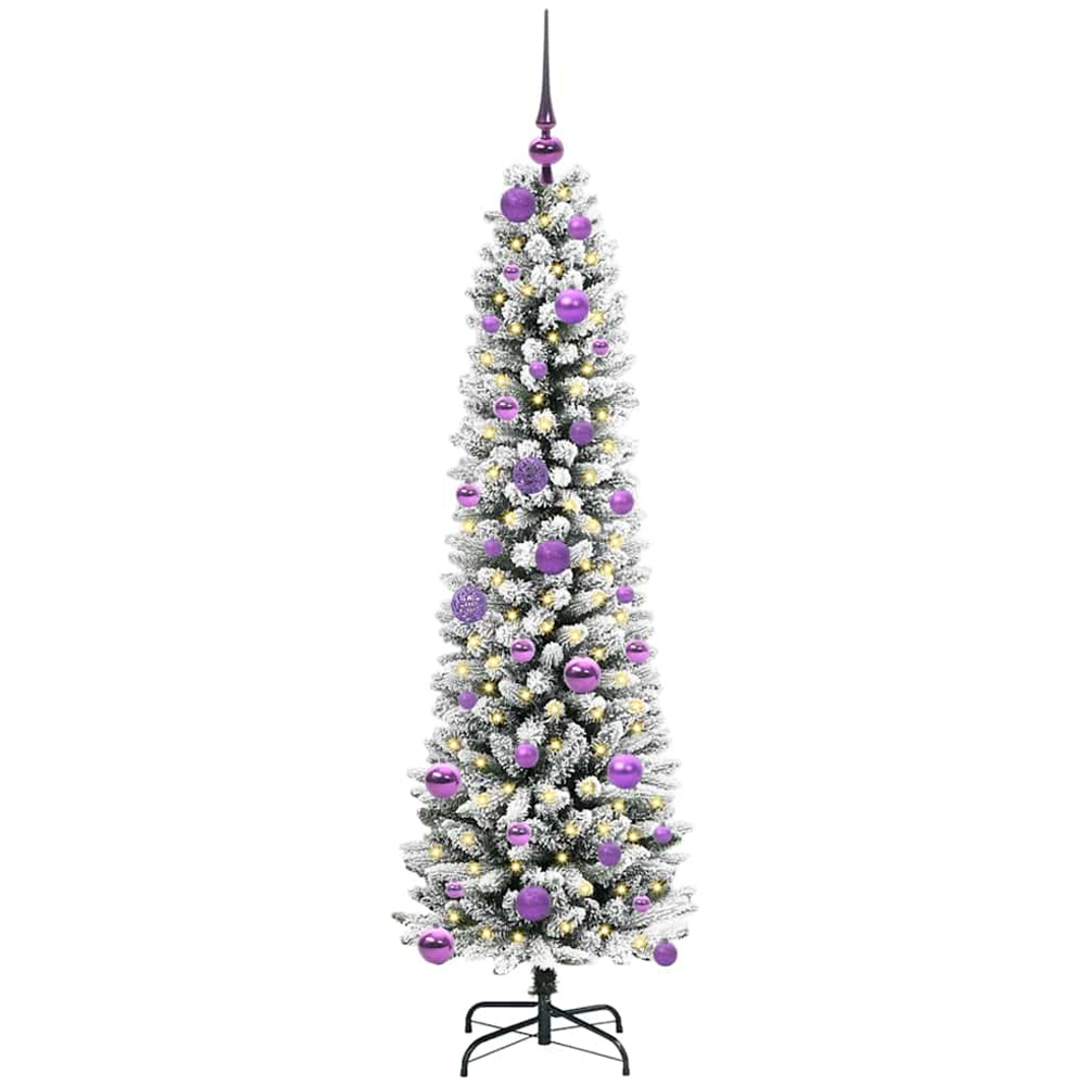 vidaXL Pre-Lit Warm White LED and Lilac Baubles White Artificial Christmas Tree with Stand 5ft Image 1