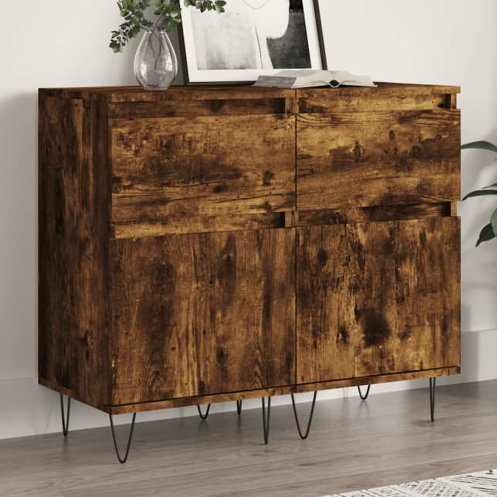 vidaXL Single Door Single Drawer Smoked Oak Sideboard Set of 2 Image 1