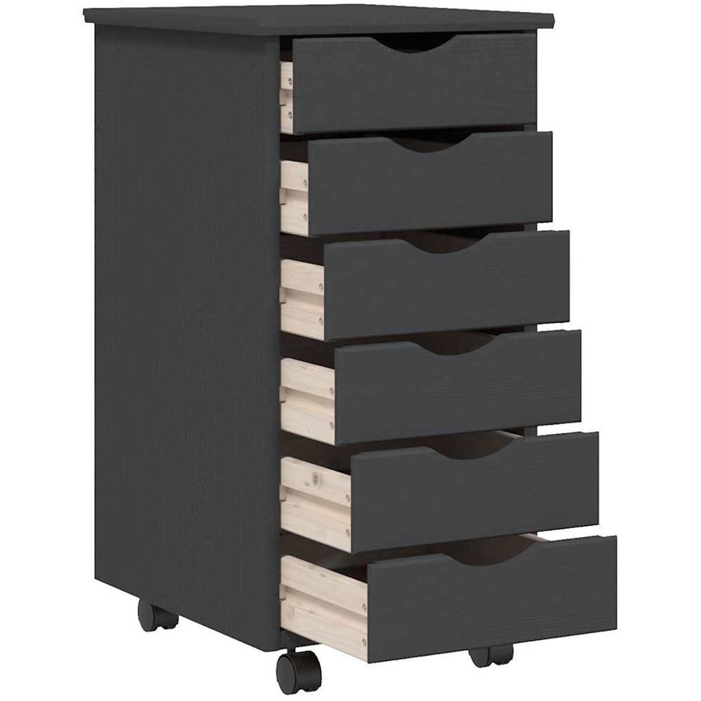 vidaXL Moss 6 Drawer Pine Grey Solid Wood Mobile Chest of Drawers Image 3