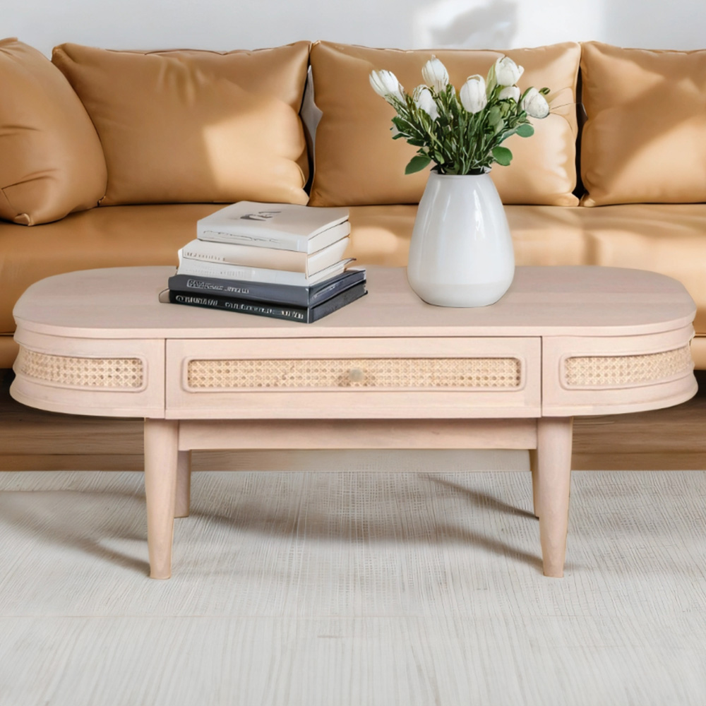 Brooklyn Valencia Single Drawer Cane and Mango Wood Coffee Table Image 1