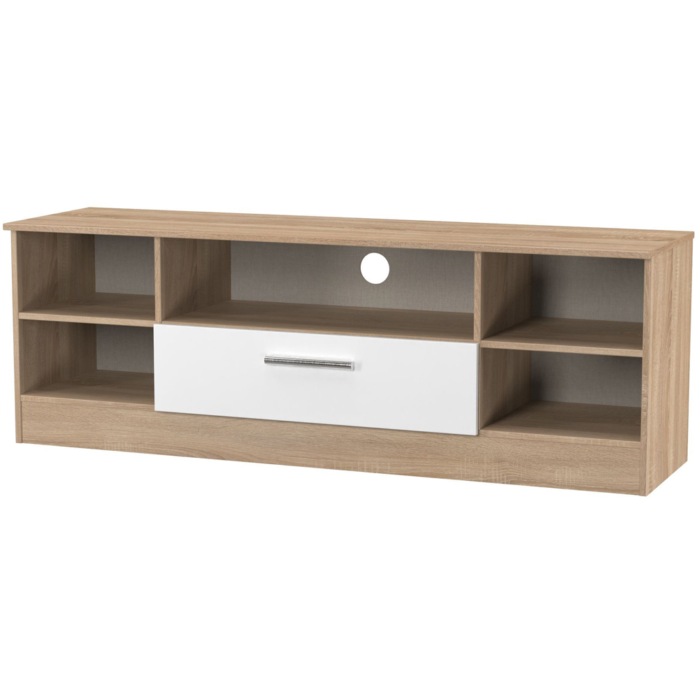 Crowndale Contrast Single Drawer 5 Shelf White Matt and Bardolino Oak TV Unit Ready Assembled Image 4