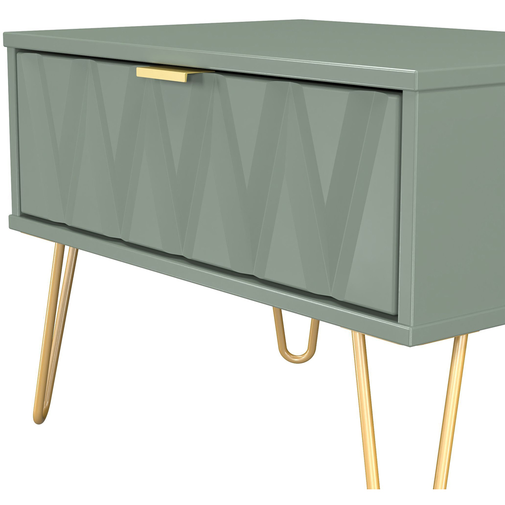 Crowndale Diamond Single Drawer Reed Green Wide Side Table Ready Assembled Image 5