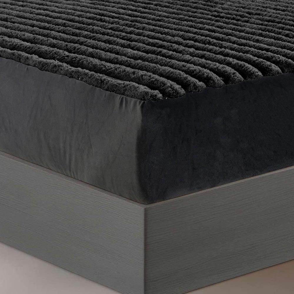 Velosso Double Black Jumbo Cord Fitted Bed Sheet Image 3
