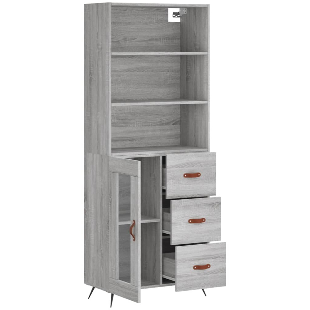 vidaXL Single Glass Door 3 Drawer 3 Shelf Grey Sonoma Tall Highboard Image 4