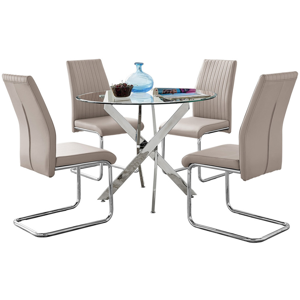 Furniturebox Arona Fontana 4 Seater Round Dining Set Cappuccino and Chrome Image 2