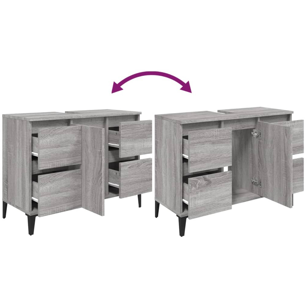 vidaXL Single Door 4 Drawers Grey Sonoma Bathroom Sink Cabinet Image 6
