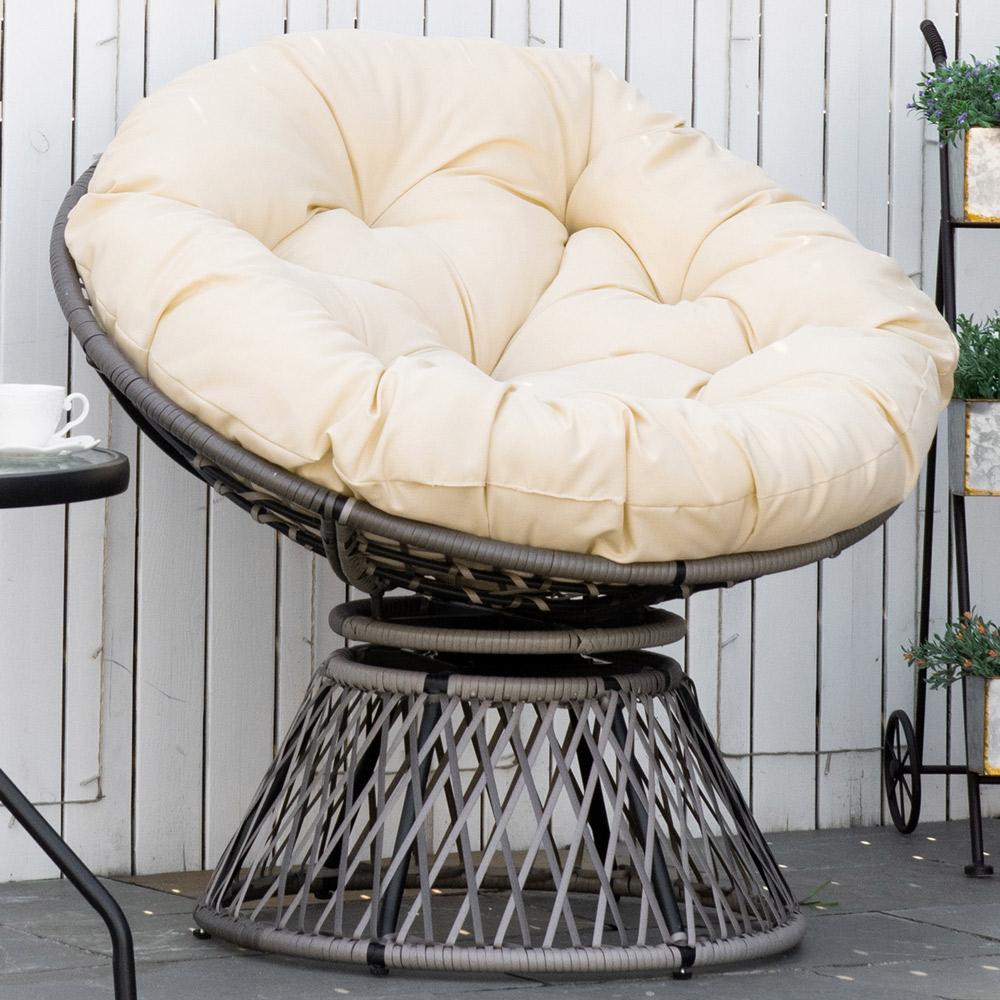 Outsunny 360° Swivel Rattan Chair with Padded Cushion Image 1