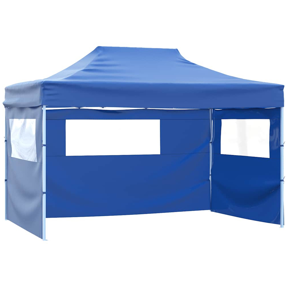 vidaXL 3 x 4.5m Blue Foldable Tent with 3 Side walls Image 1