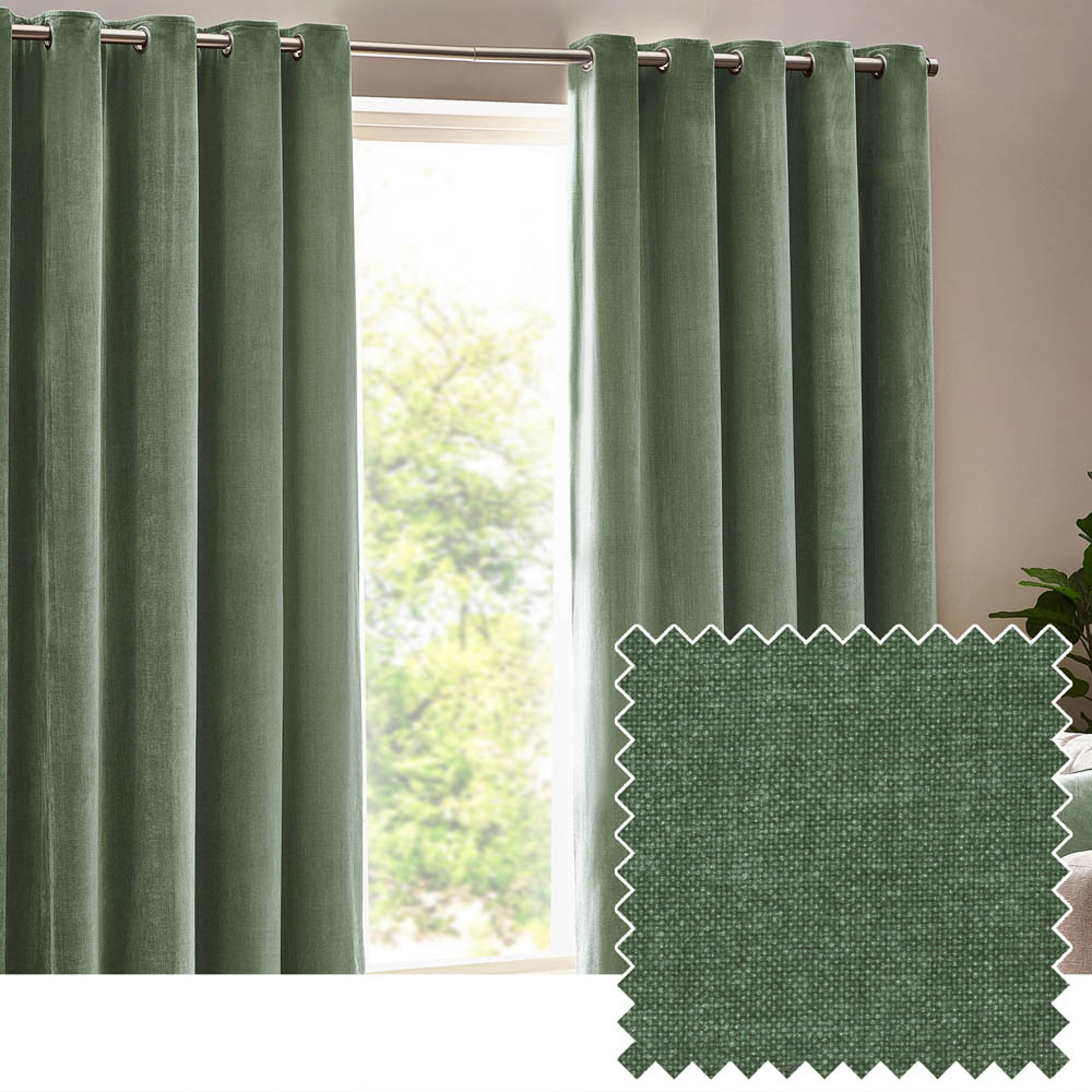 Yard Green Heavy Chenille Velvet Eyelet Curtains 117 x 137cm Image 5
