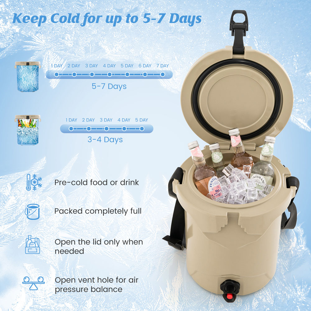 Costway Beige Rotomolded Portable Water Cooler 9.5L Image 8