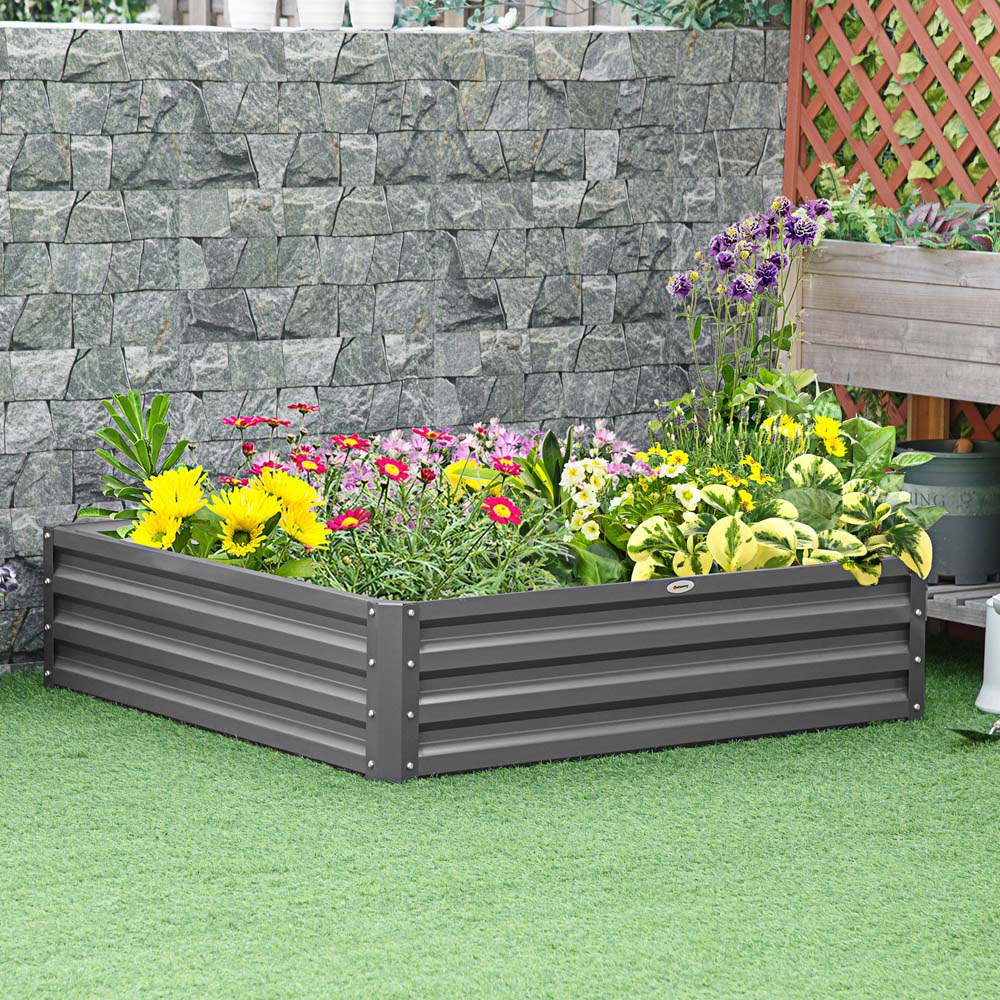 Outsunny Light Grey Metal Raised Garden Bed Flower and Vegetable Planter Image 2