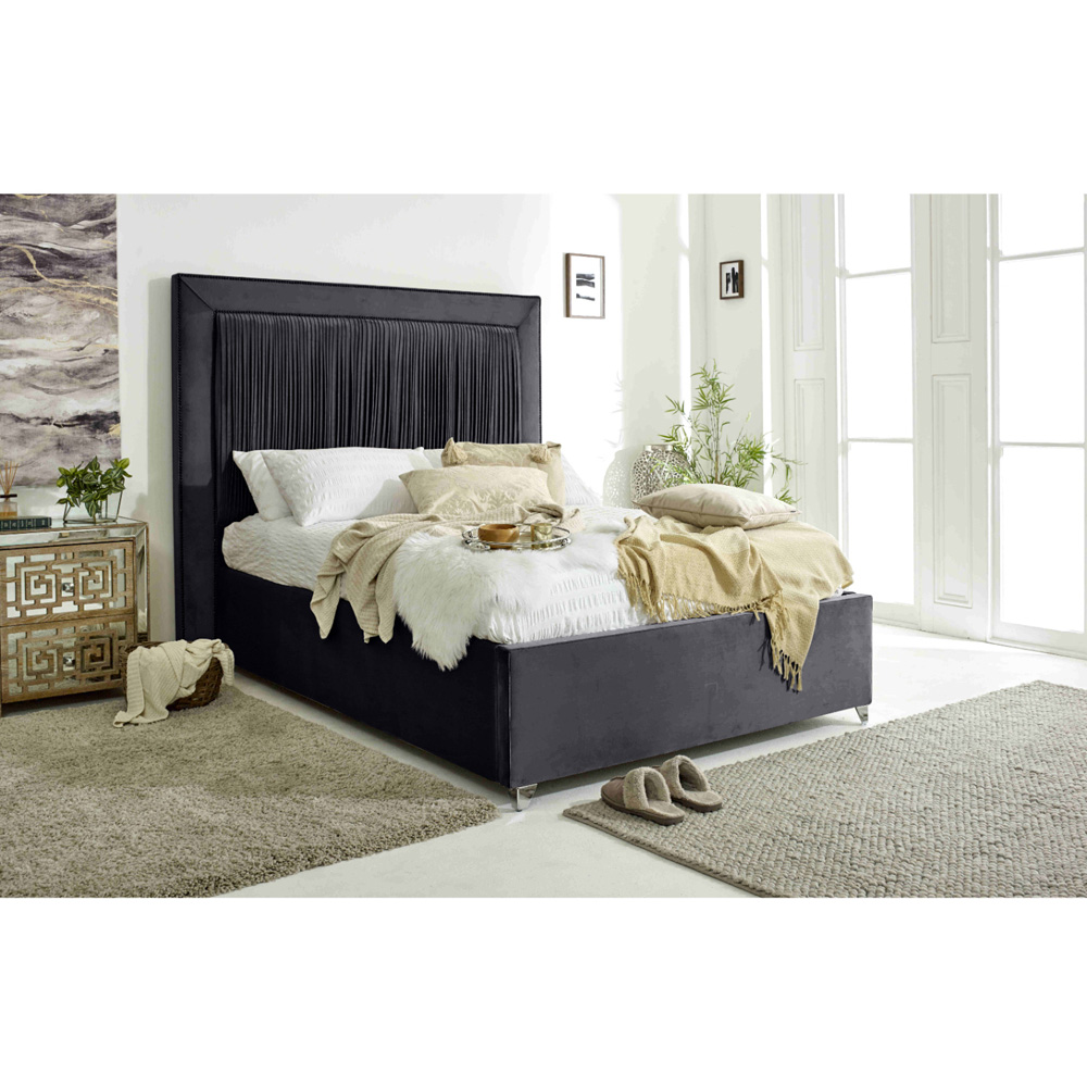 Eleganza Alexandra King Size Steel Plush Velvet Bed Frame with Pleated Headboard Image 6