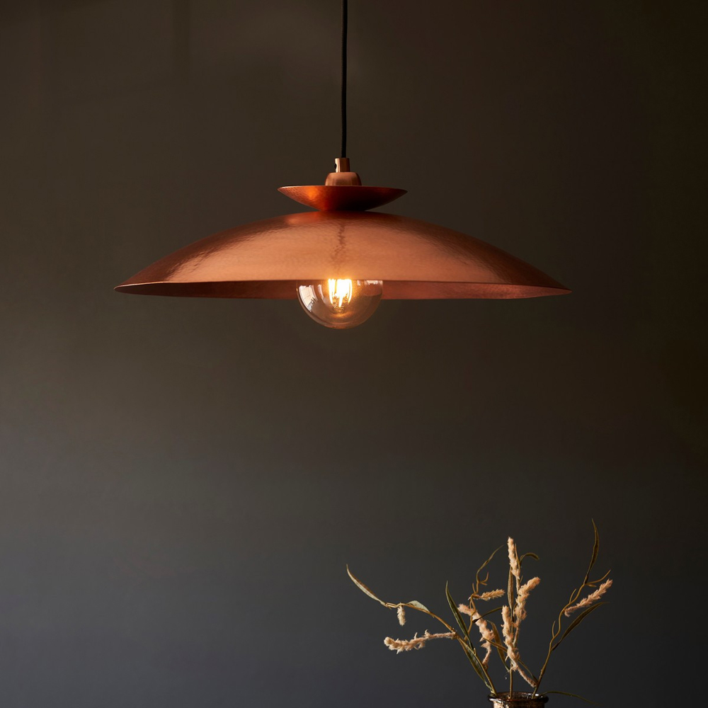 Merano Livorno Hammered Copper Plate Dome Pendant Ceiling Light Image 3