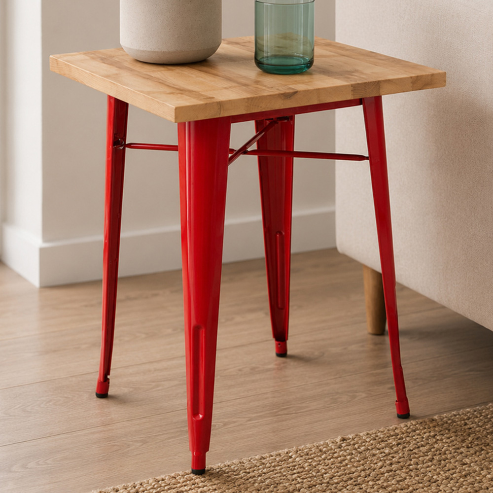 Premier Housewares Algate Red Metal and Wood Side Table Image 1