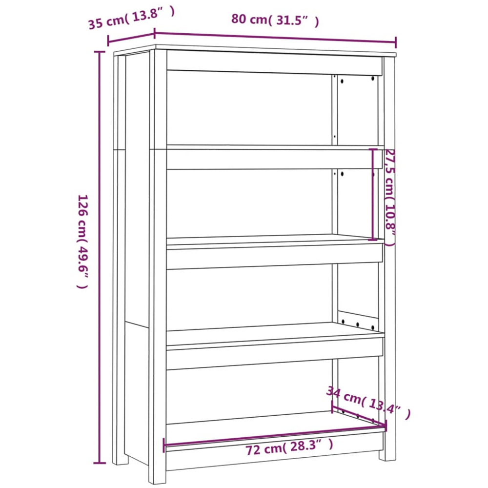 vidaXL 4 Shelf Honey Brown Solid Pine Wood Bookcase Image 9
