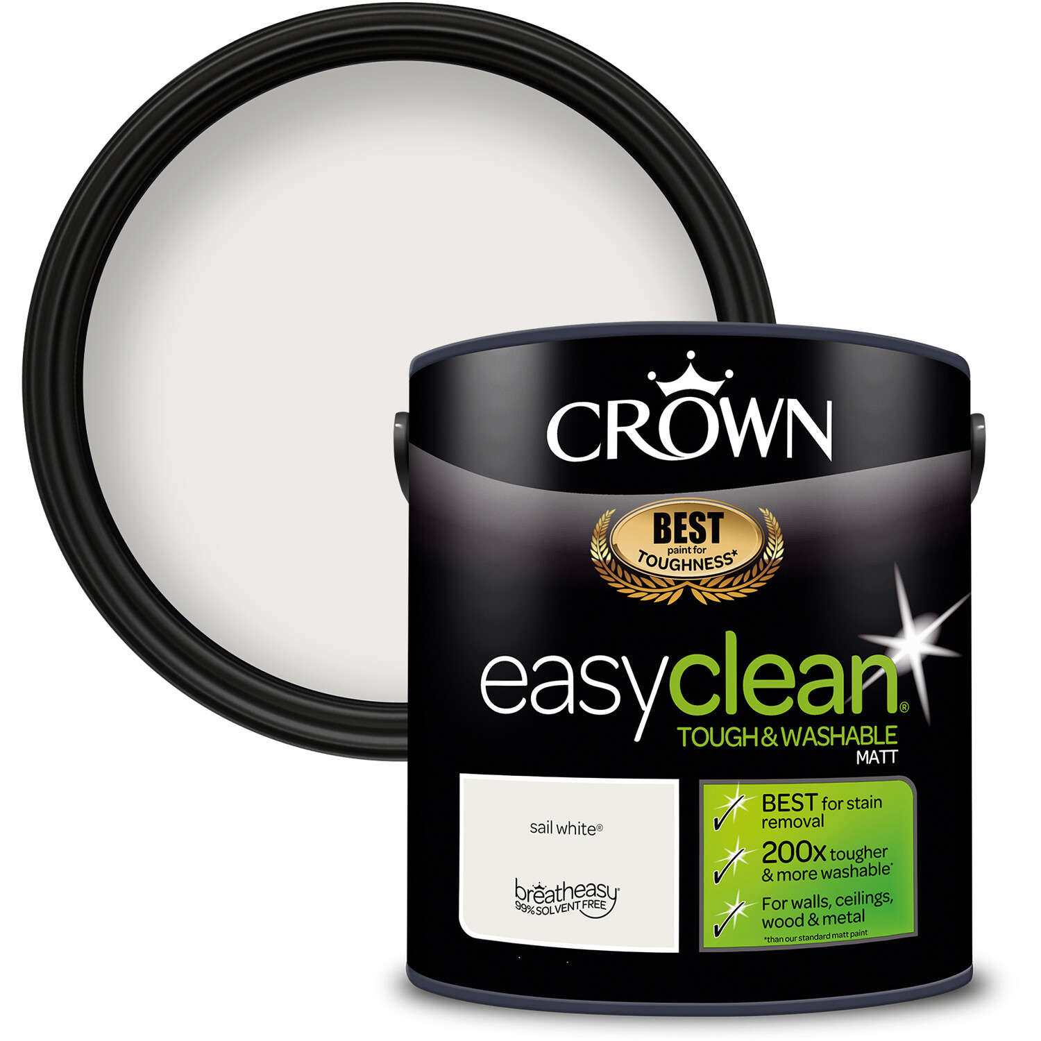 Crown Easyclean Sail White Matt Emulsion Multisurface Paint 2.5L Image 1