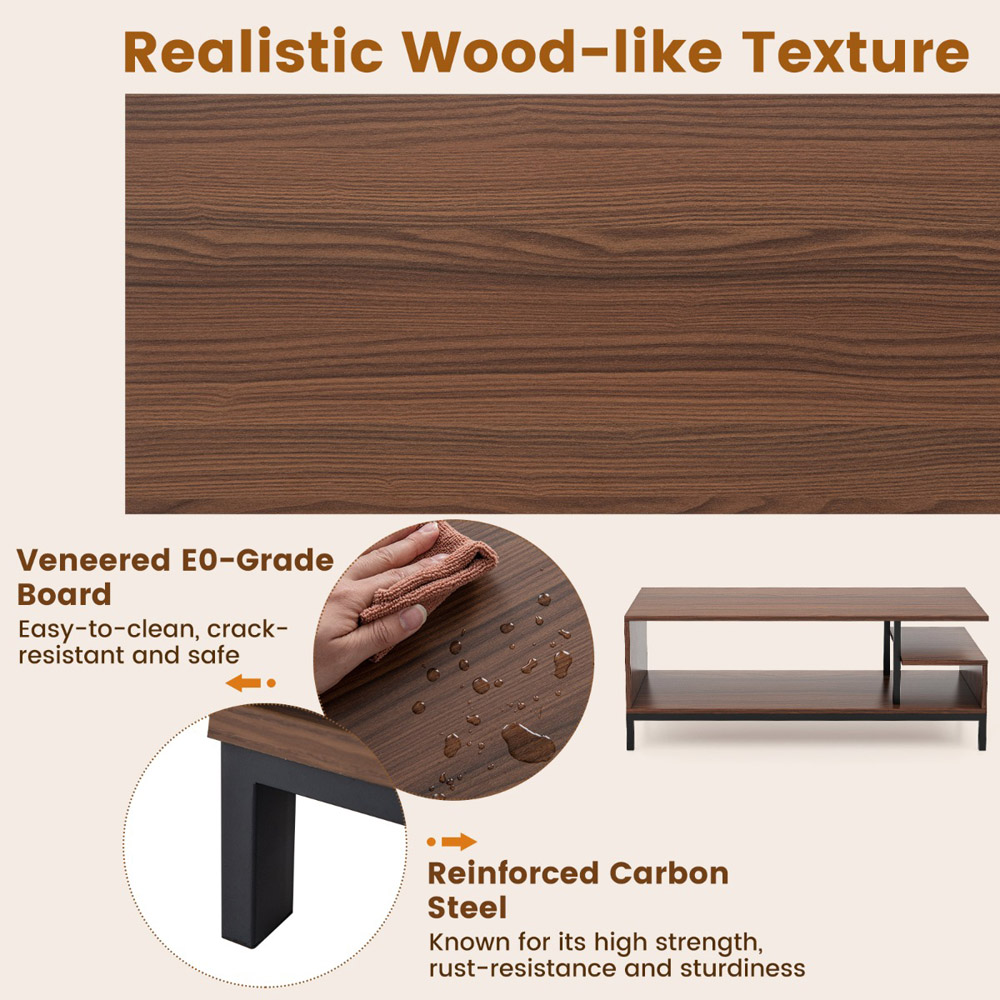 Costway 2 Shelves Walnut Industrial TV Unit Image 7