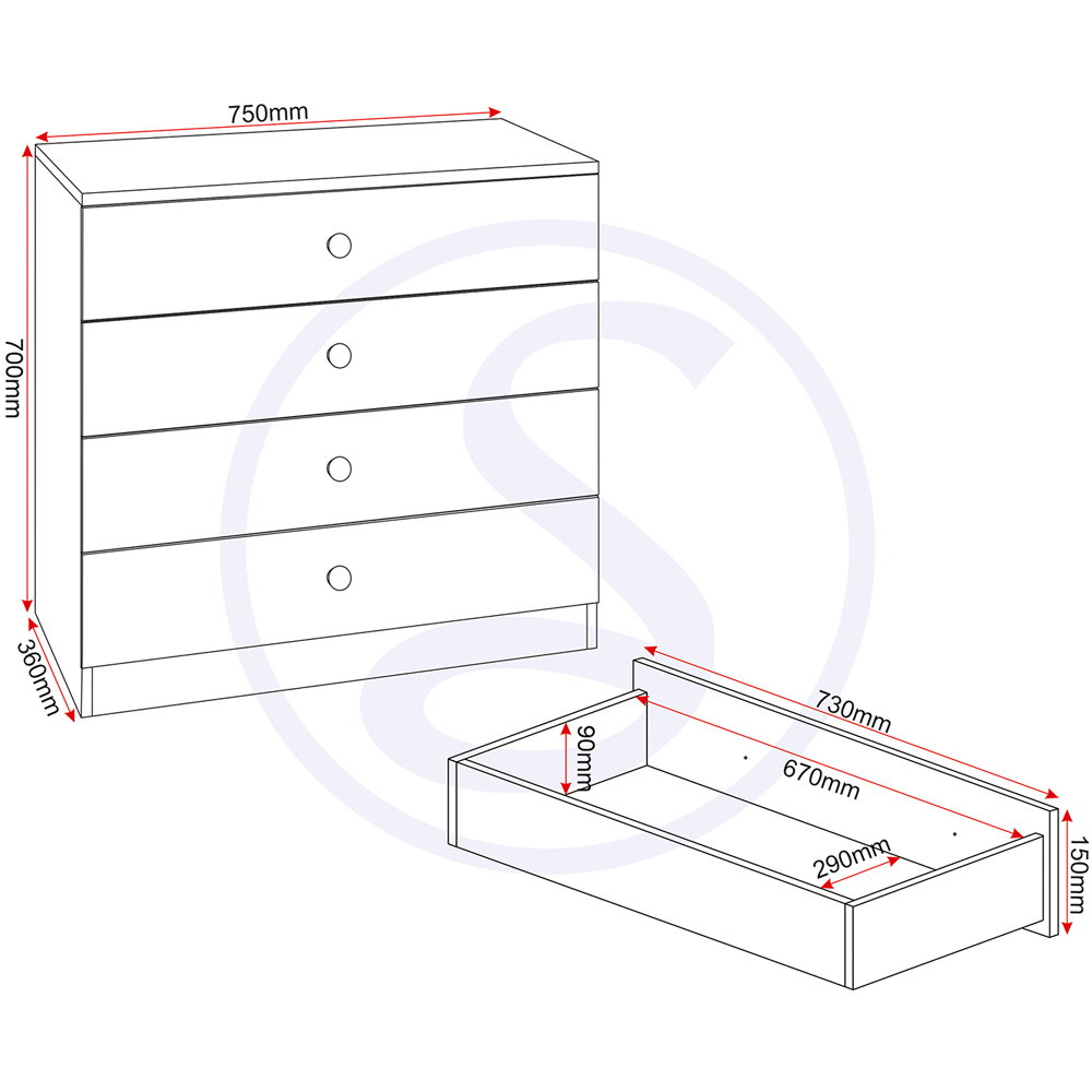 Seconique Denver 4 Drawer White and Pink Gloss Storage Chest Image 9