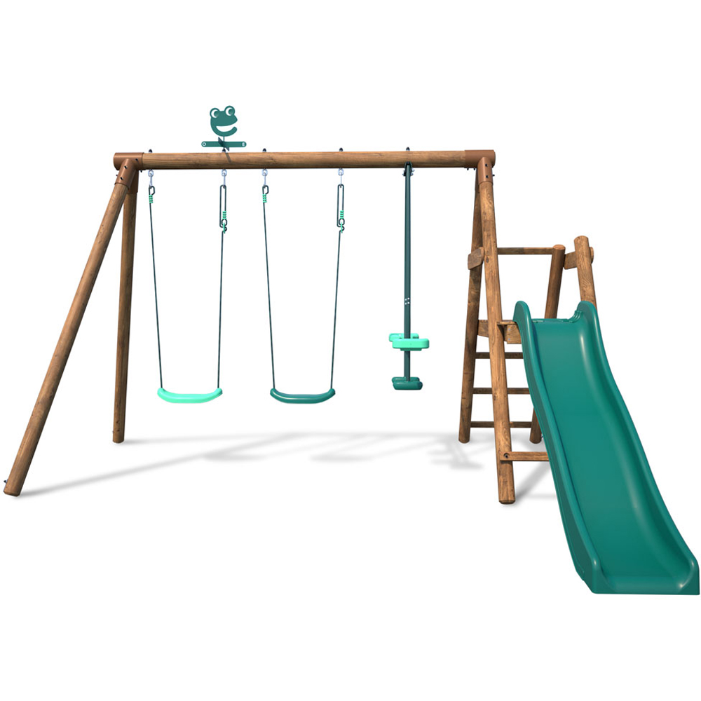 Soulet Figue Kids Wooden Triple Swing Set with Slide Image 3