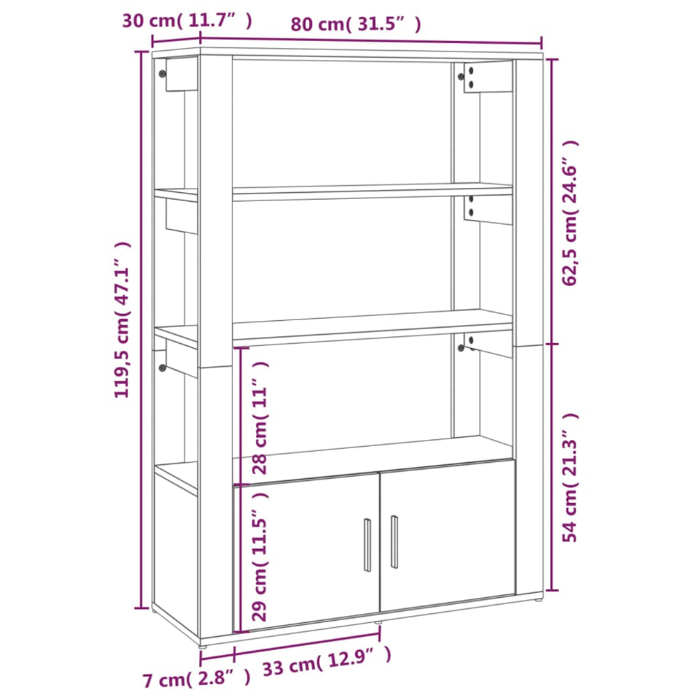 vidaXL 2 Door 3 Shelf Grey Sonoma Wooden Sideboard Image 9